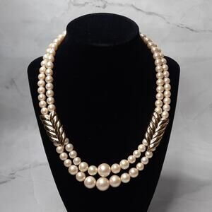 Vintage Richelieu Faux Pearl Double Strand Necklace Gold Tone Accents